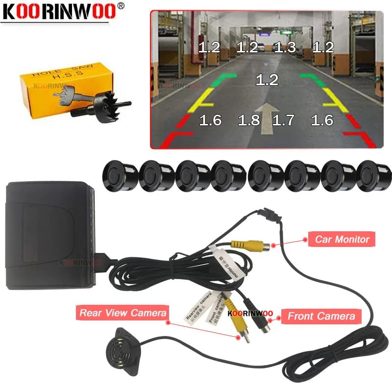Koorinwoo Parktronics accessoires de voiture capteur de stationnement 8 système avant bip Buzzer aide pour caméra de voiture et moniteur Radio AV