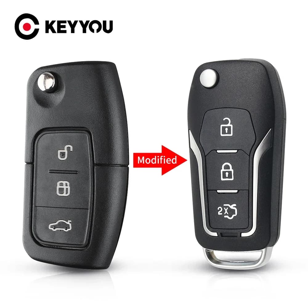 KEYYOU coque de clé de voiture modifiée pour Ford Focus Mondeo Focus Fiesta C Max S Max Galaxy Ranger 3 boutons étui de clé à distance rabattable