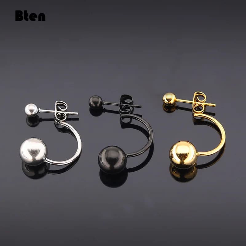 Bten – boucles d'oreilles Double face pour femmes, bijoux en acier inoxydable, couleur or, noir et argent