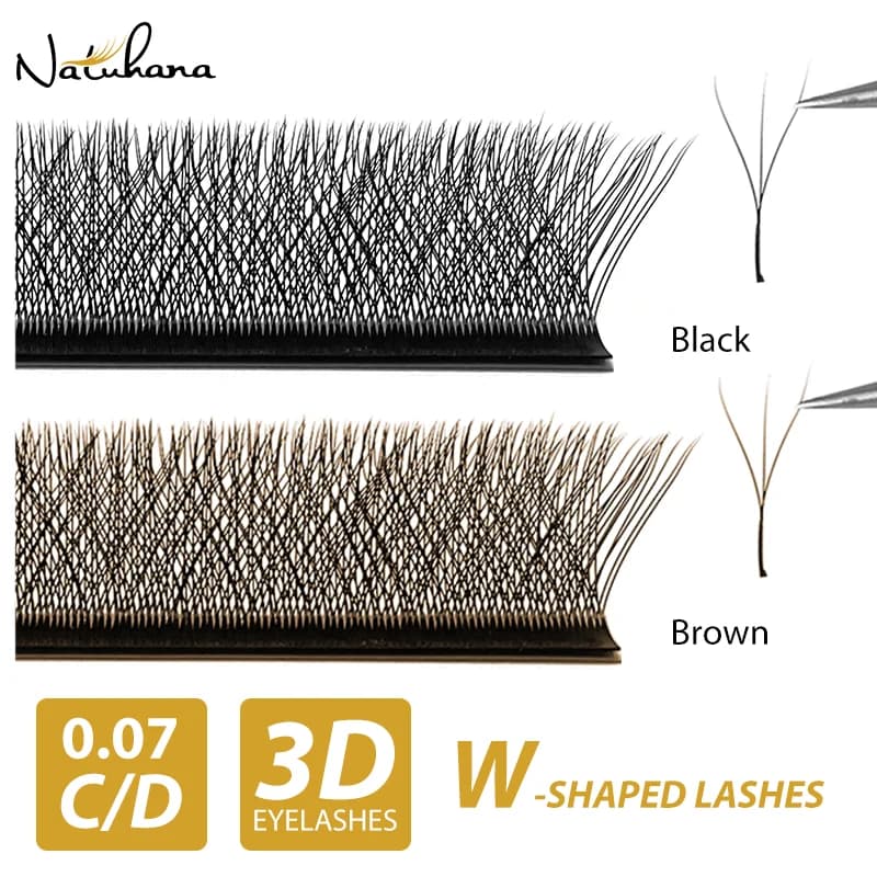 NATUHANA 3D Extensions de cils en forme de W ventilateurs de Volume préfabriqués cils en forme de W faux cils doux naturels pour le maquillage