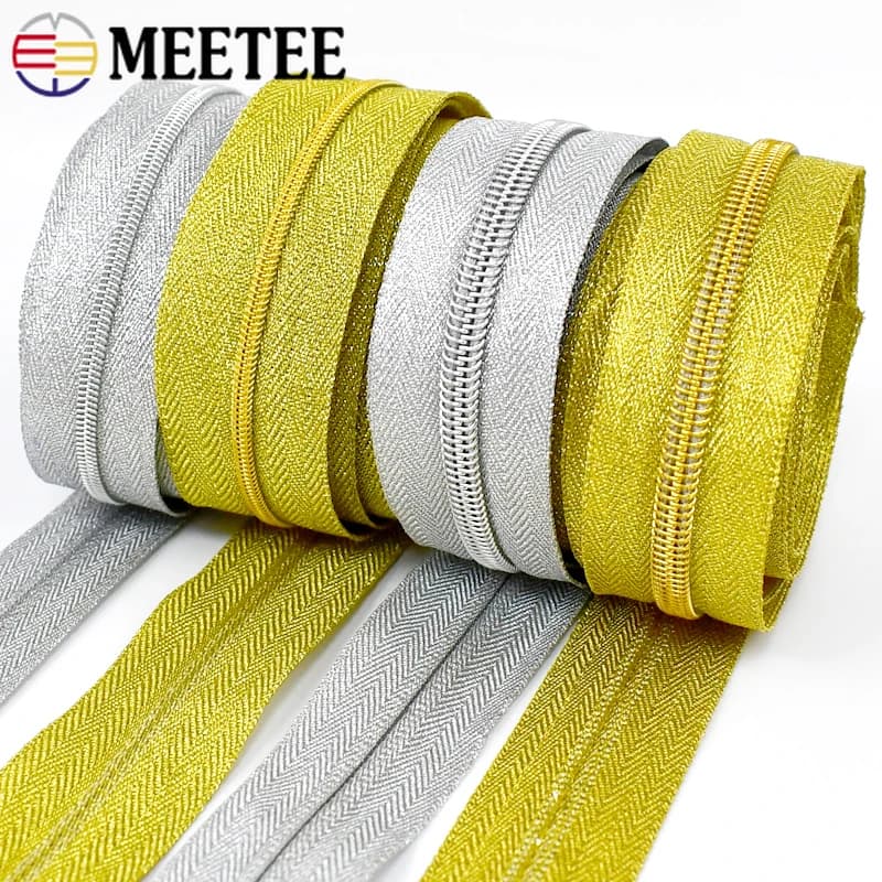 Ruban de fermeture à glissière en nylon pour sac à coudre, or, argent, bricolage, sport, manteau, vêtements, kit de réparation de vêtements, accessoires, 5 m, 10m, 3 #, 5 #