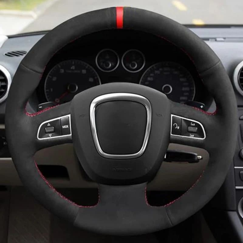 Housses de volant de voiture en daim noir, cousues à la main, pour Audi A3 (8P) 2008-2013 A4 (B8) 2008-2010 A5 2008-2010