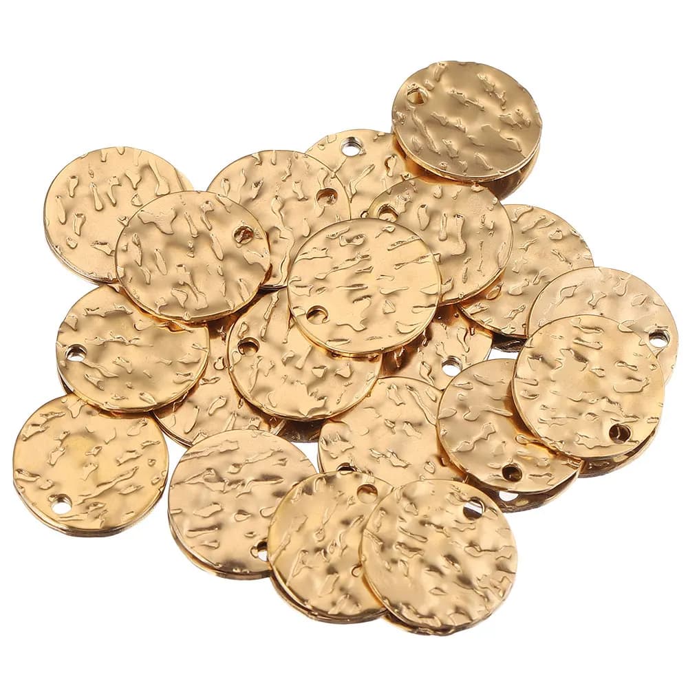Breloques rondes en acier inoxydable plaqué or, pomme de terre, Bergame, perles de pièce de monnaie vierges, collier bricolage, bracelet exécutif, 8mm, 10mm, 12mm, 20 pièces par lot