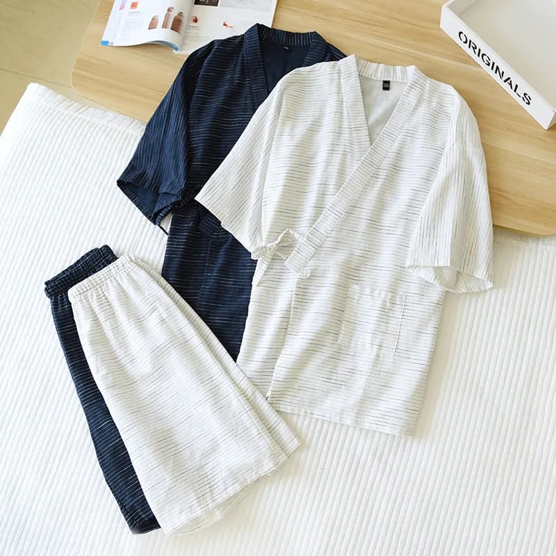 Nouveau Kimono japonais à manches courtes, pyjama deux pièces pour hommes, Yukata en coton, grande taille, peignoir, vêtements de nuit pour hommes, été