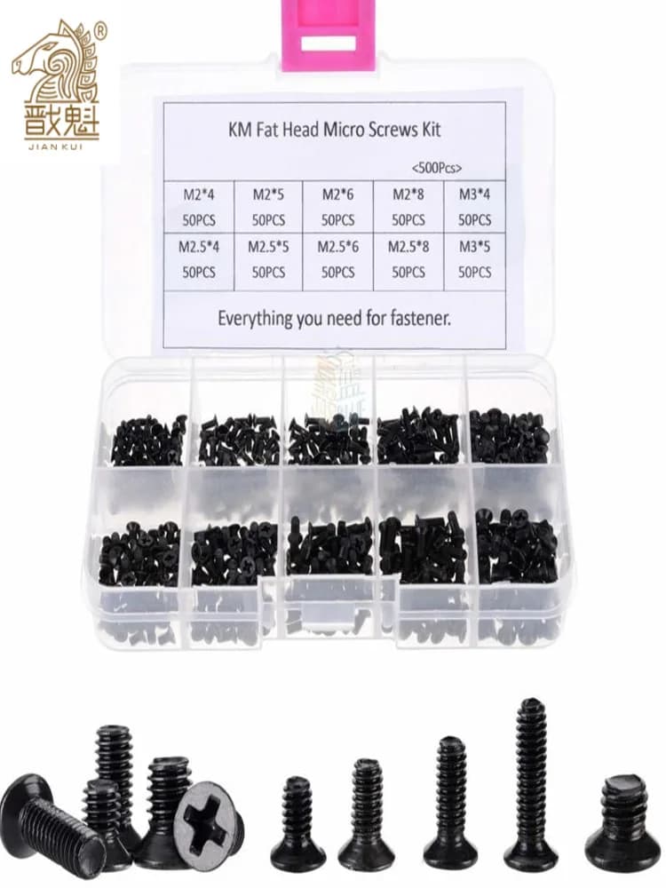 Kit de vis à tête plate Phillips M2 M2.5 M3 KM, 250/500 pièces, pour ordinateur portable, petites vis pour ordinateur