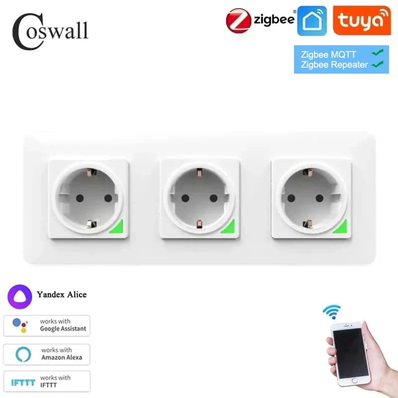 Zigbee 3.0 Zigbee 2mqtt Tuya mur simple Double Triple prise ue Programmable fonctionne avec Alexa/Google/Yandex Alice/SmartThings