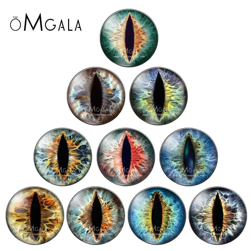 10 pièces/lot 10mm/12mm/14mm/16mm/18mm/20mm/25mm, yeux d'animaux chat Dragon, Photo faite à la main, Cabochons ronds en verre, accessoires de bijoux