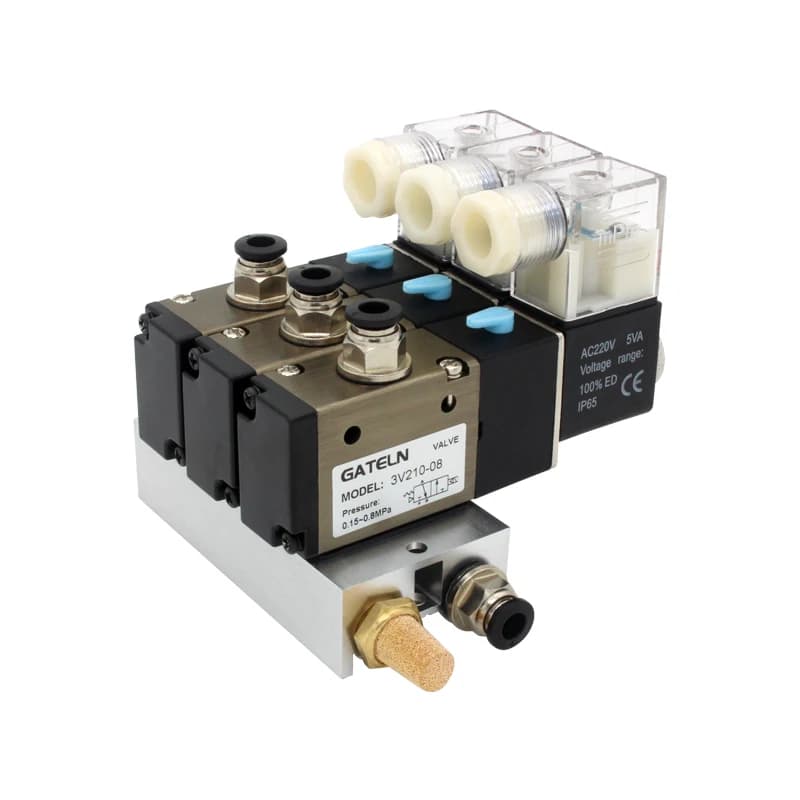 Bloc électrovanne normalement fermé avec Base de raccord de silencieux, collecteur DC 12v 24v AC 110v 220v 3 ports