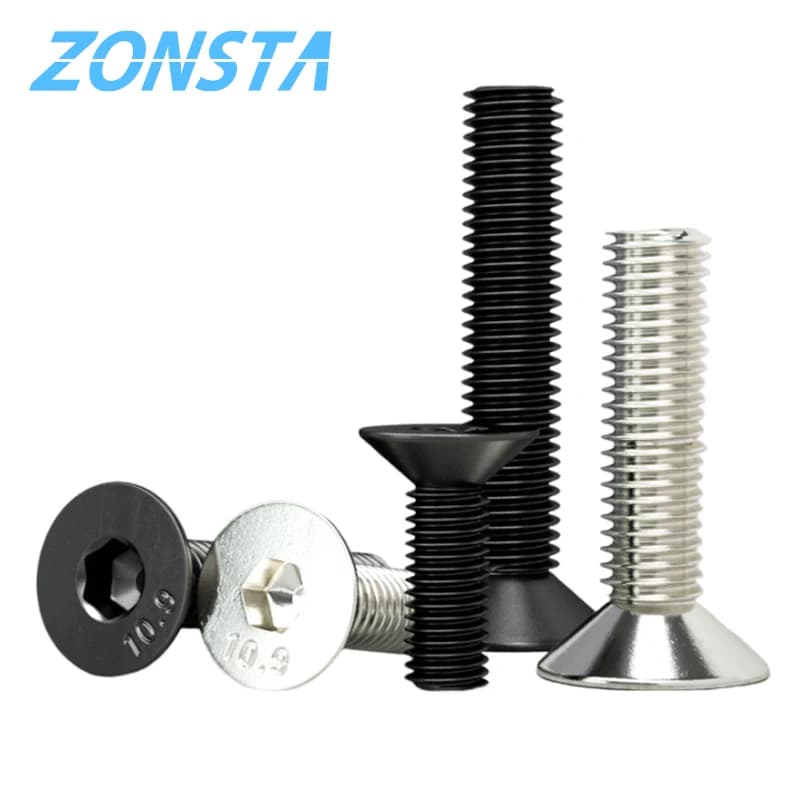 Vis à tête fraisée Allen M2 M2.5 M3 M4 M5 M6, vis à six pans creux en acier inoxydable 304, grade 10.9, noires