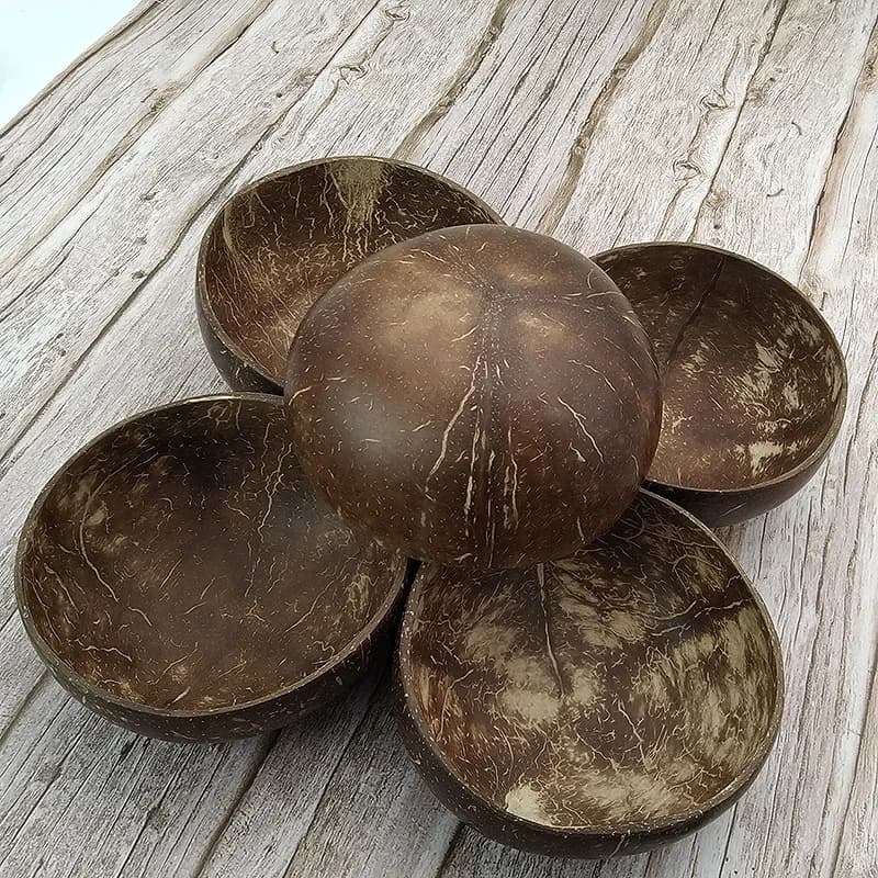 Bols en noix de coco naturelle, vaisselle domestique, bols, cuillères, fourcommuniste, desserts aux fruits, soupe froide, bols à bouillie, artisanat exquis, douzaine