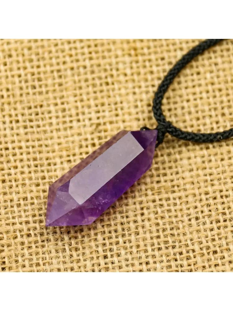Véritable améthyste brute Herkimer lavande violet pendentif Quartz Hexagonal pilier flèche énergie cristal Chakra méditation collier