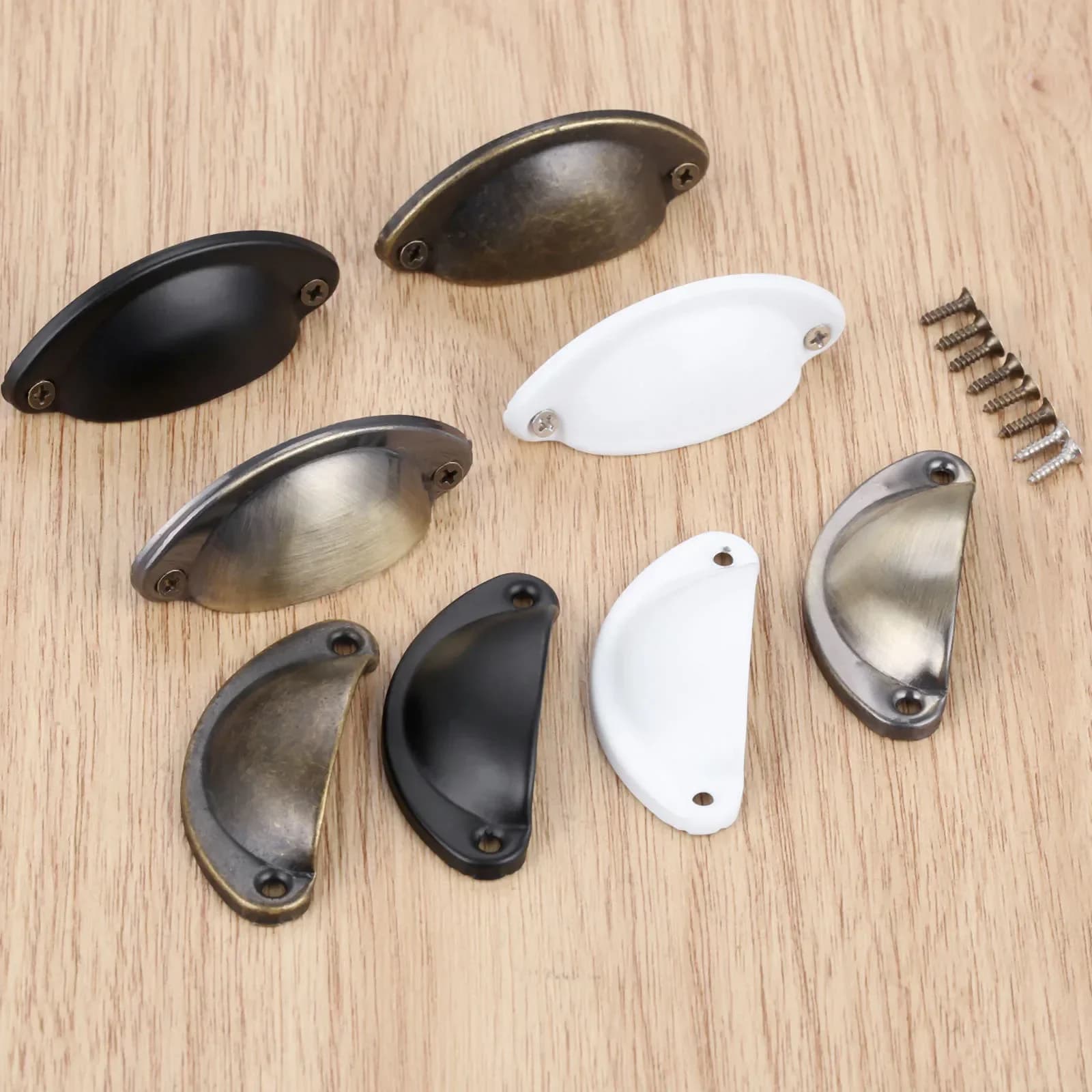 5 pièces Mini poignée en forme de coquille tire Bronze Antique/blanc/noir/alliage brossé boutons avec vis 50mm x 20mm tiroir porte armoire coffre
