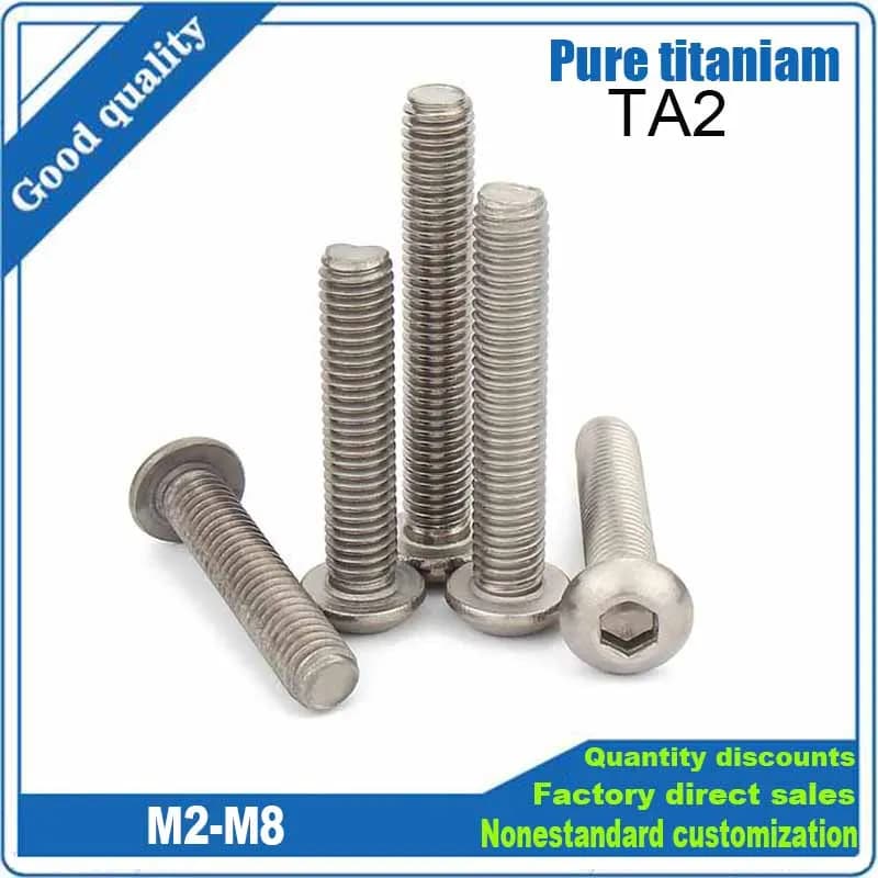 1/2/5 pièces M2 M2.5 M3 M4 M5 M6 M8 TA2 pur titane hexagone tête à six pans creux bouton Allen boulon Machine vis longueur 6-50mm ISO7380