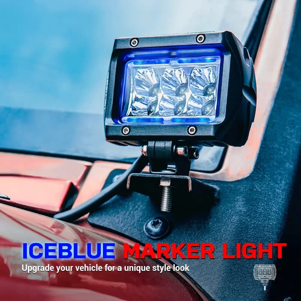 MICTUNING – barres lumineuses de travail Led pour voiture, avec lumière ambiante ambre illimitée-GO K1, 4 pouces, 18W, pour Jeep, ATV, SUV, camion, bateau
