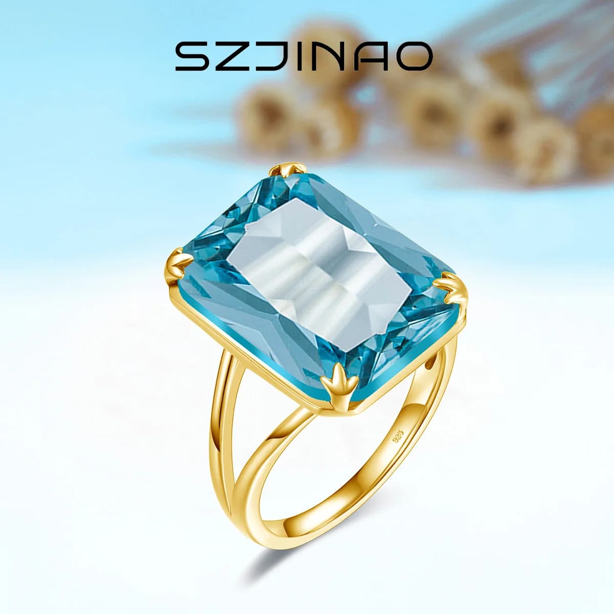 Bague aigue-marine classique en argent Sterling 925 pour femmes, pierres précieuses plaquées or, Vintage, cadeau de fête de luxe, bijoux fins féminins