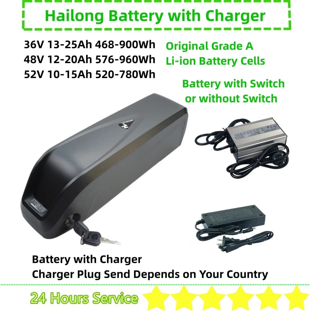 Hailong Plus-Batterie pour vélo électrique Shengmilo MX02S, 36V, 15Ah, 20Ah, 25Ah, 48V, 15Ah, 20Ah, 52V, Eddie Ion Down Tube Shlavabo