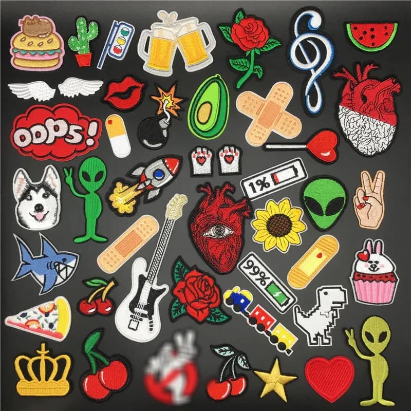 Patch de guitare brodé en forme de requin et de cerise, pour vêtements, Badge à rayures, autocollant décoratif pour bricolage