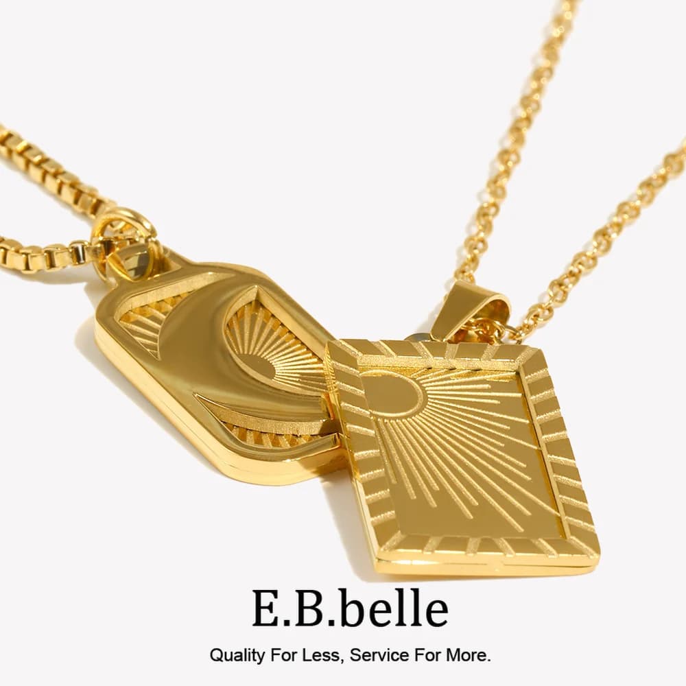 E.B.belle-Pendentif en Acier Inoxydable Plaqué Or pour Femme, Bijoux Vintage, Cadeau
