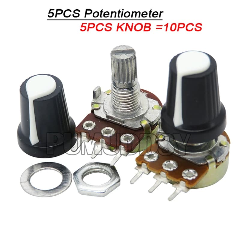 Résistance de potentiomètre à distance pour Ardu37avec capuchon blanc AG2, cône linéaire à 3 broches, WH148, 1K, 10K, 20K, 50K, 100K, 500K, Ohm, 15mm, 5 ensembles
