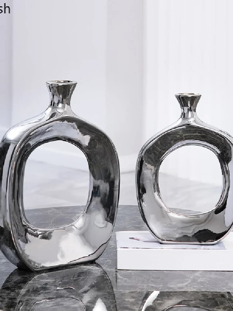 Vase à fleurs en céramique amissié moderne, accessoires de fleurs argentées, vase à fleurs dorées, décoration de la maison, accessoires de mariage