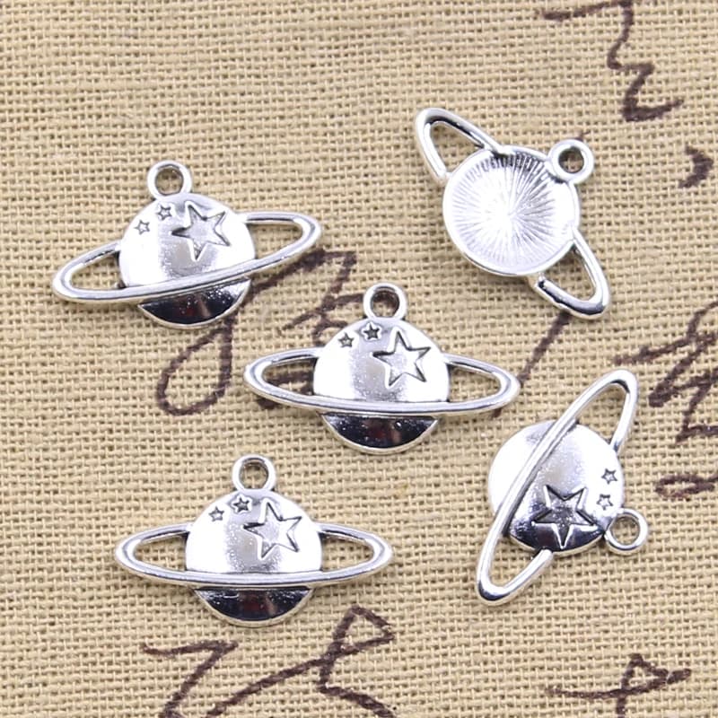 30 pièces breloques étoile terre saturne planète étincelle 14x22mm Antique couleur argent pendentifs bricolage artisanat faisant des résultats bijoux tibétains