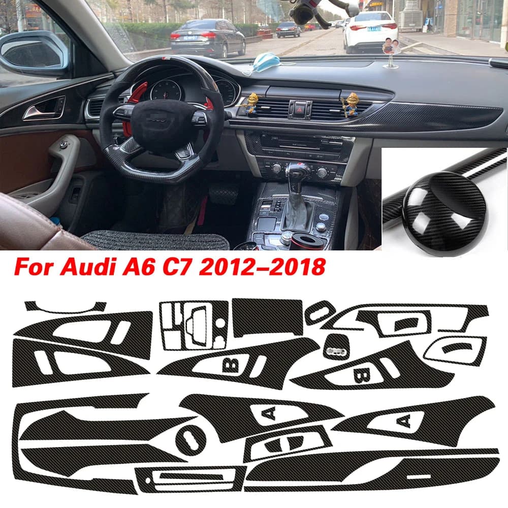Pour Audi A6 C7 2012-2018, panneau de commande central intérieur, poignée de porte, autocollants en fibre de carbone 3D/5D, accessoires de personnalisation automobile.