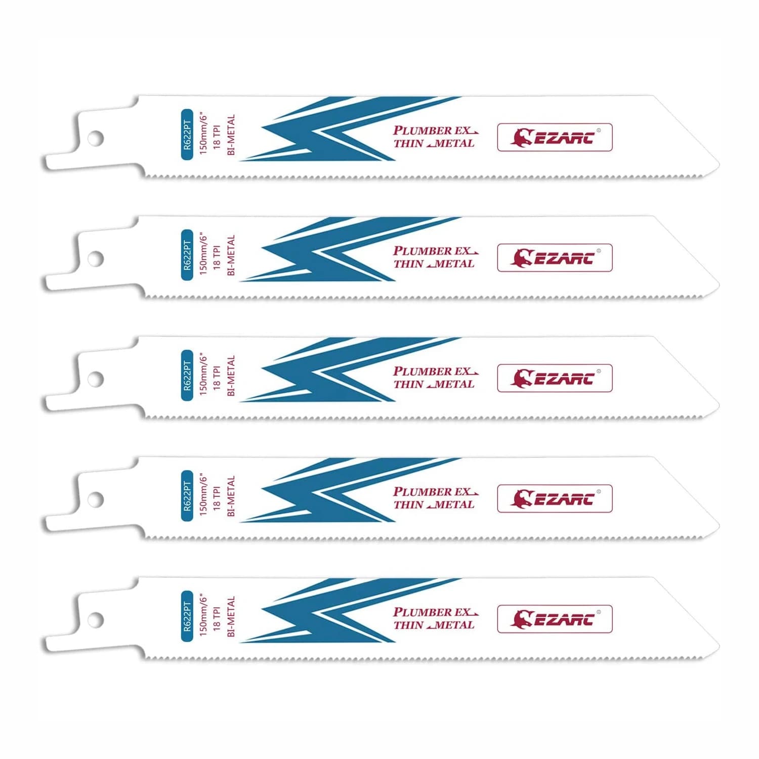 Lame de scie sabre bi-métal au cobalt EZARC de 6 pouces pour la coupe de métaux fins à moyens, 150 mm R622PT 18TPI