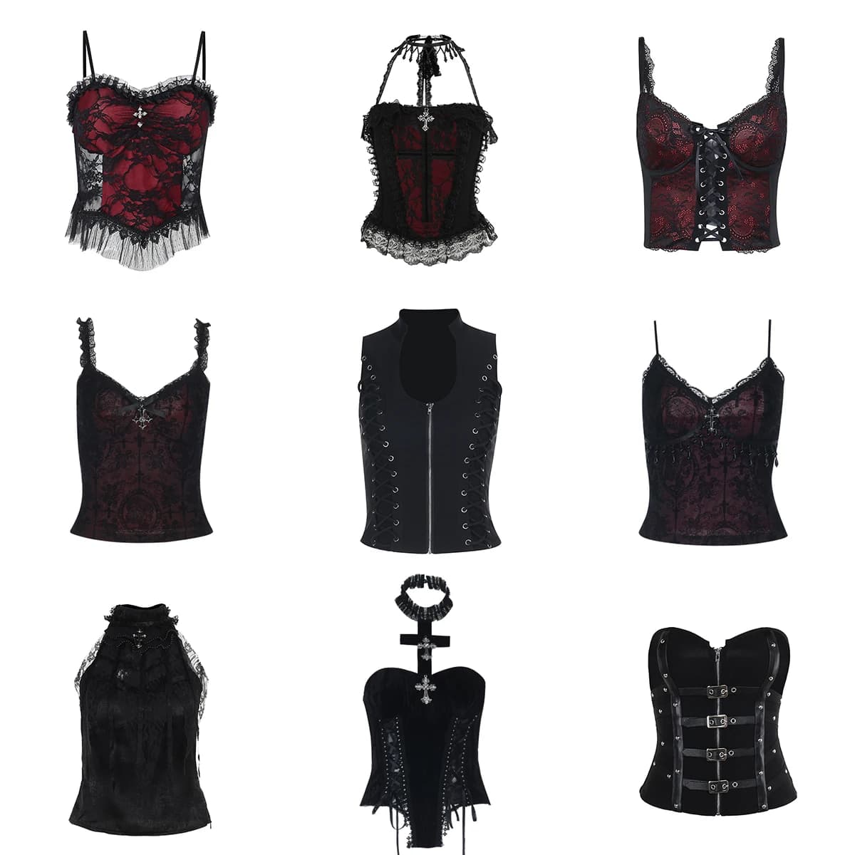 Goth Sexy dentelle Corset culture hauts Camis Y2K Harajuku esthétique noir rouge croix basique débardeur été femmes Grunge Emo Streetwear