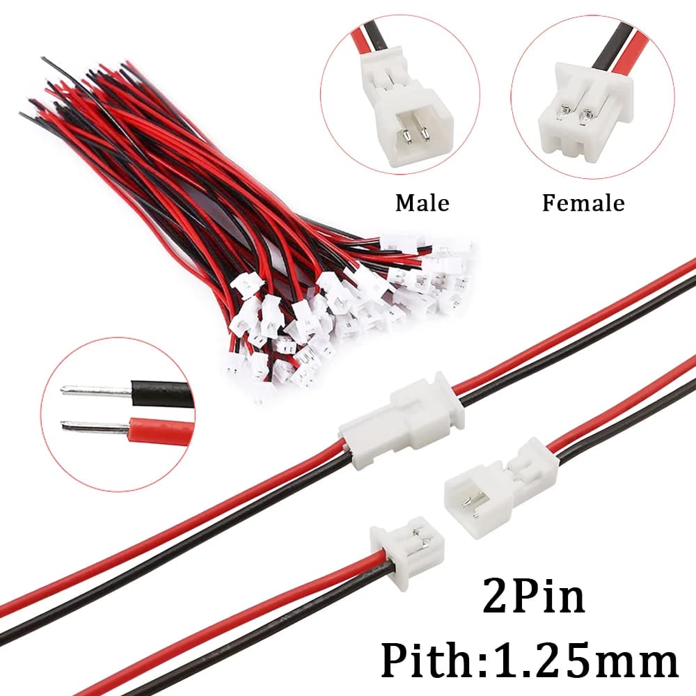 Connecteur de câble micro JST mâle et femelle, pas de 1.25mm, 2 broches JST PH1.25, connecteurs de câble jack, longueur 15cm, 1.25mm, 10 paires