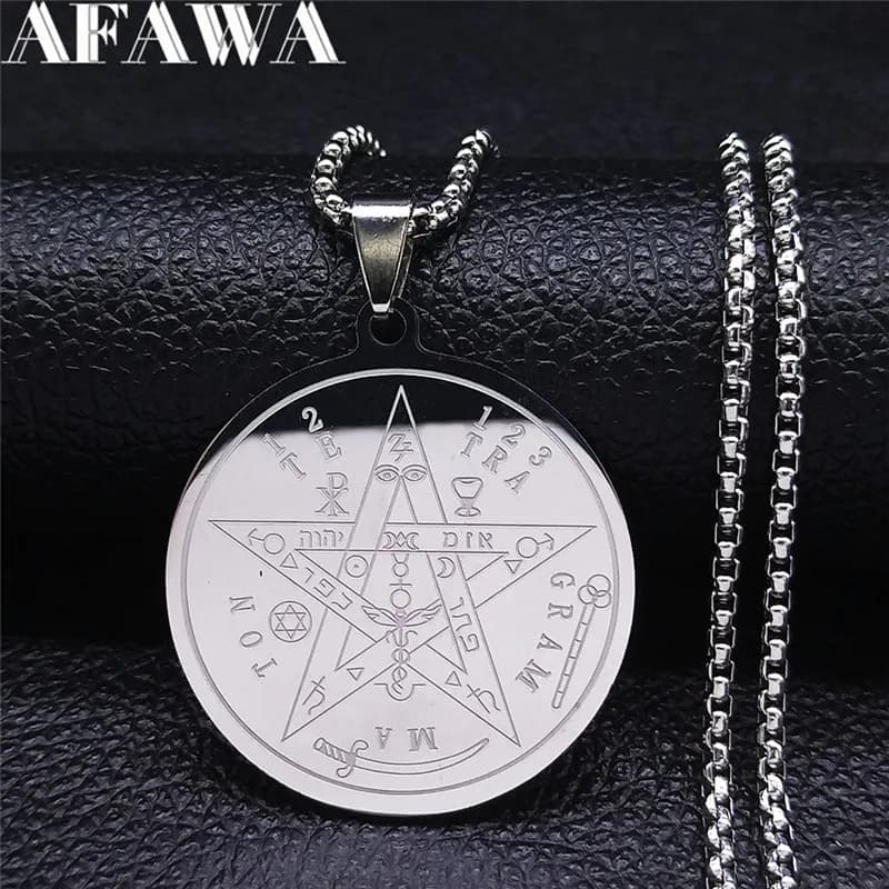Collier Tetragrammaton en hébreu juif pour femmes et hommes, en acier inoxydable, étoile pentagramme, talisman, chaîne, cadeau, bijoux, Collier N4511S02