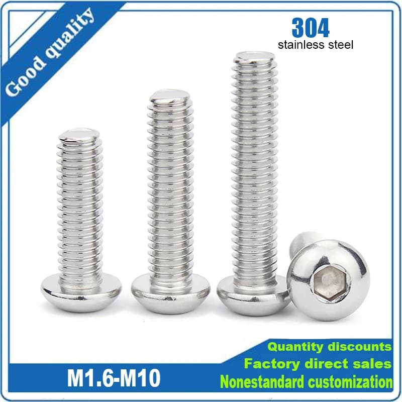 2/5/10/50pcs M1.6 M2 M2.5 M3 M4 M5 M6 M8 M10 304 acier inoxydable douille hexagonale bouton à tête cylindrique boulon Allen vis ISO7380
