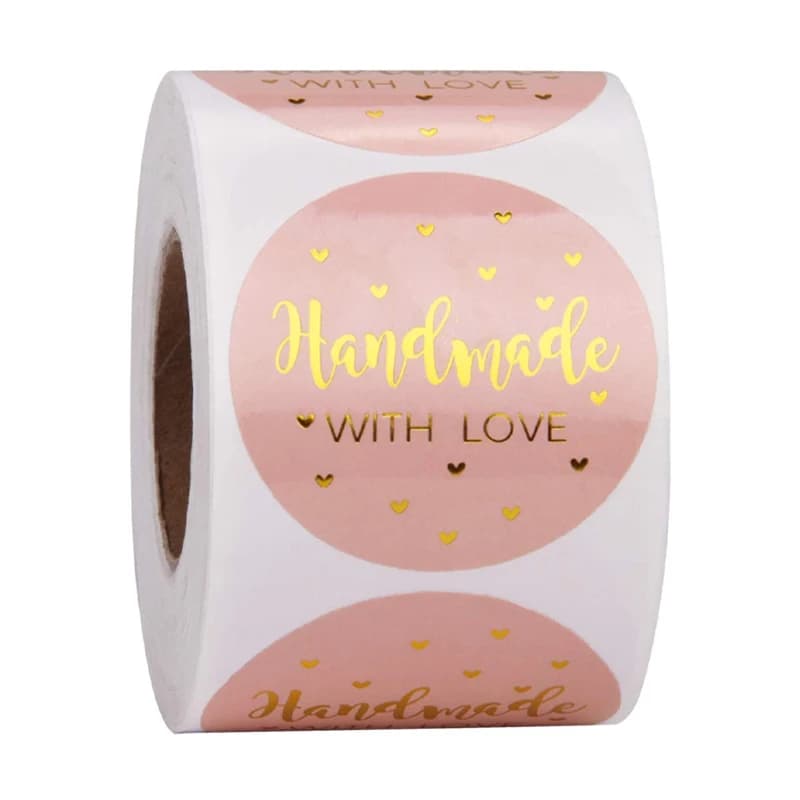 Autocollants en papier Kraft faits à la main avec amour, étiquettes adhésives rondes de 25mm, décoration de pâtisserie, de mariage, de fête, 50 à 500 pièces