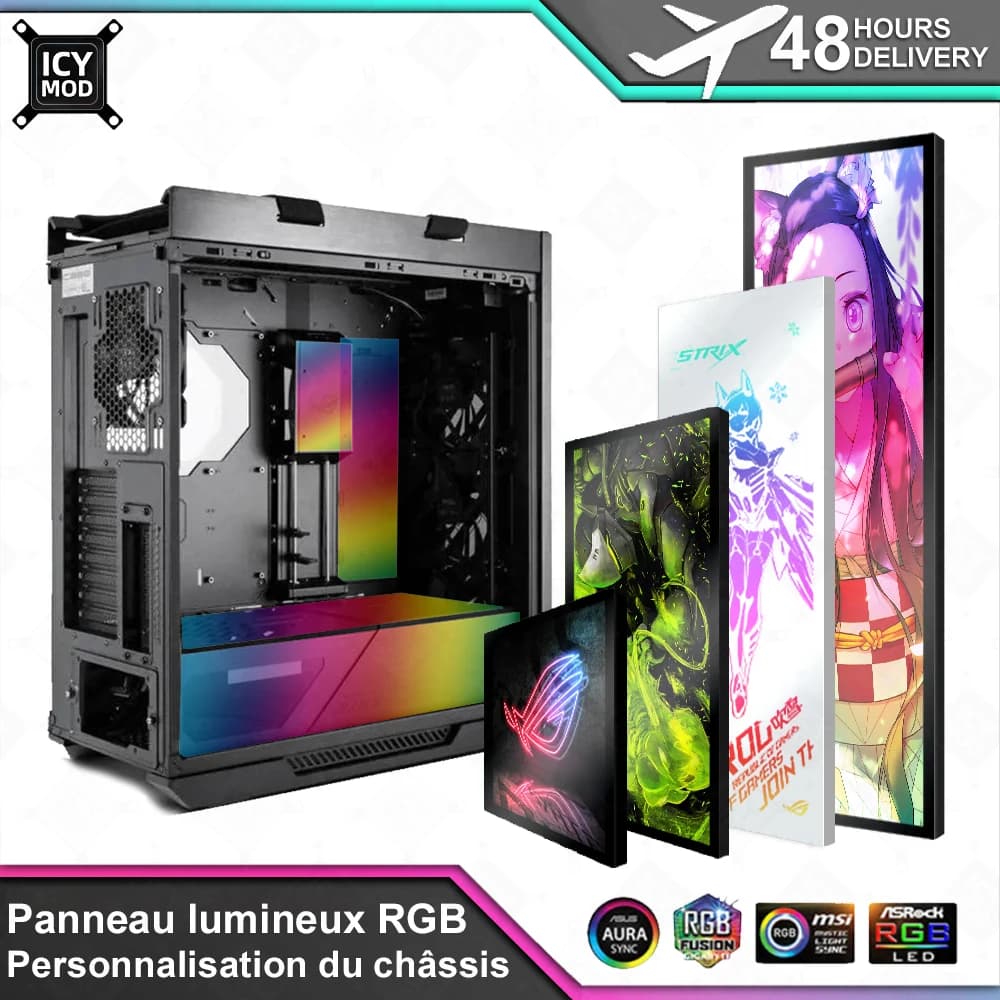 Panneau d'éclairage RGB sur mesure, panneau coloré A-RGB, refroidisseur d'eau AURA SYNC, MOD pour boîtier PC, plaque arrière VGA, panneau latéral Symphony