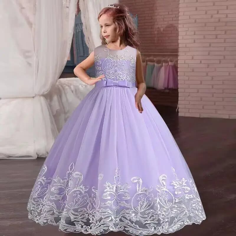 Robe longue en dentelle brodée pour filles de 2 à 10 ans, idéale pour mariage, demoiselles d'honneur, soirée ou bal, en crêpe perlé, nouvelle collection