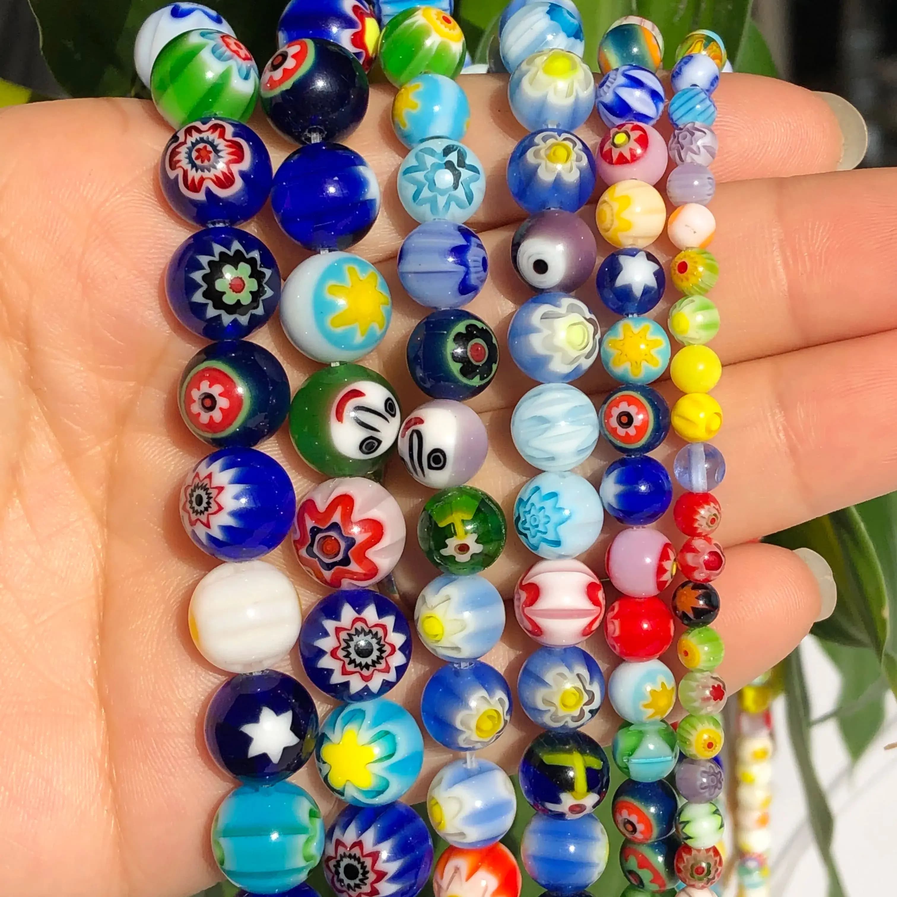 Perles Rondes Multicolores en Verre de Murano de 4, 6, 8 et 10mm, Accessoires de Bricolage Artisanal pour Bijoux, Bracelets et Colliers