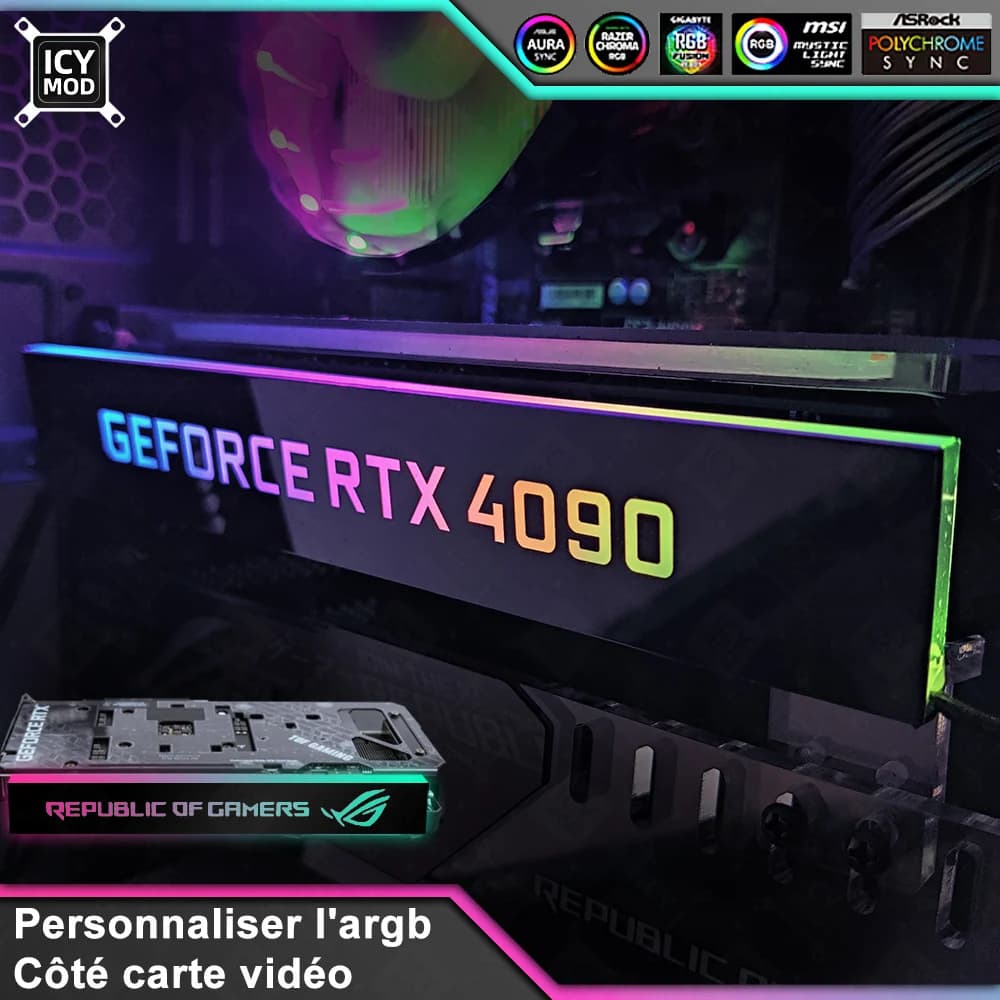 Décoration de carte vidéo A-RGB VGA, couvercle personnalisé, panneau latéral GPU RGB personnalisable 5V3PIN/12V4PIN AURA refroidisseur, panneau d'éclairage personnalisé