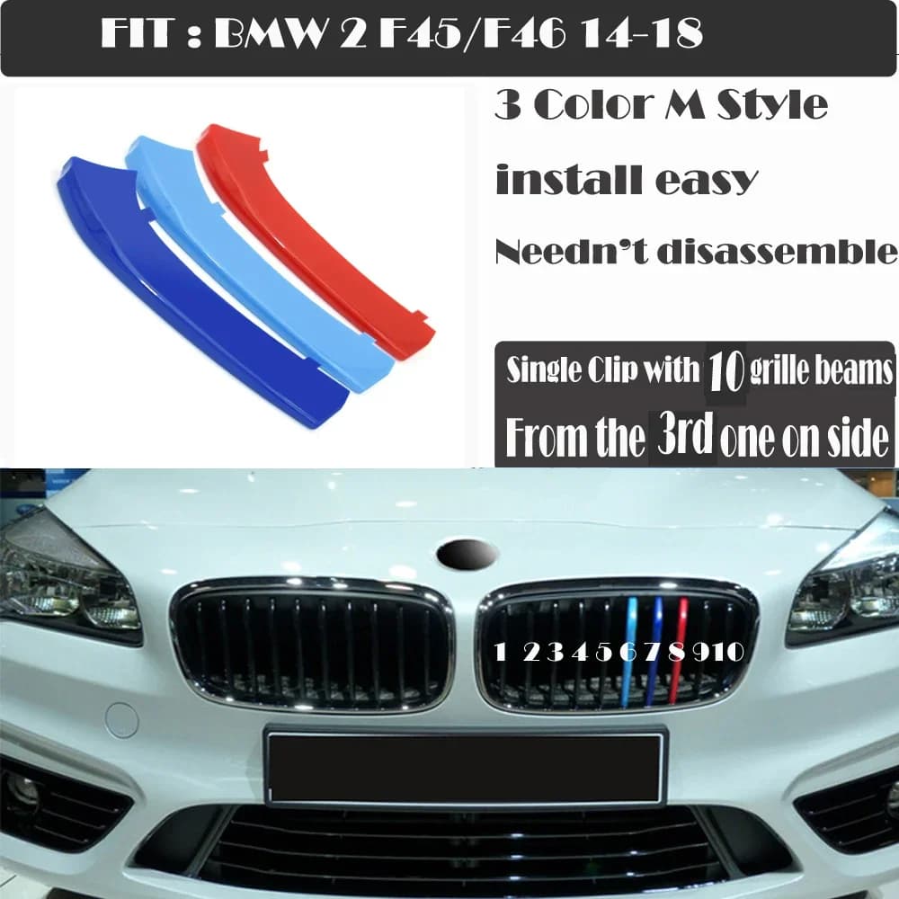 Réinitialisation de calandre à 3 documents pour BMW Série 2 F45 Security eTourer F46 GranTourer Garniture M-SPORT Design Racing Insert Stripe Fit 14-18