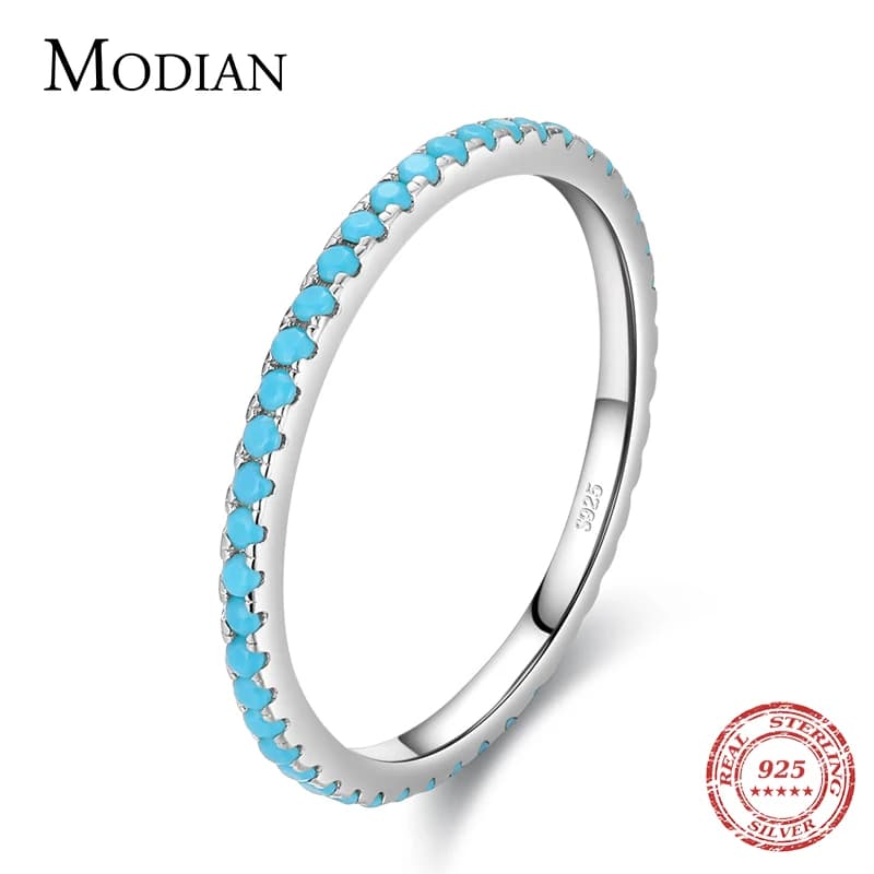 Modian 100% 925 argent Sterling classique exquis cercle Turquoise charme empilable bague pour les femmes à la mode bijoux fins