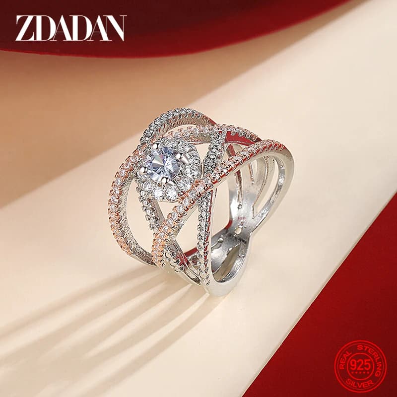 ZDADAN – bague en argent Sterling 925 pour femmes, en or Rose, en Zircon, bijoux de fête, cadeau