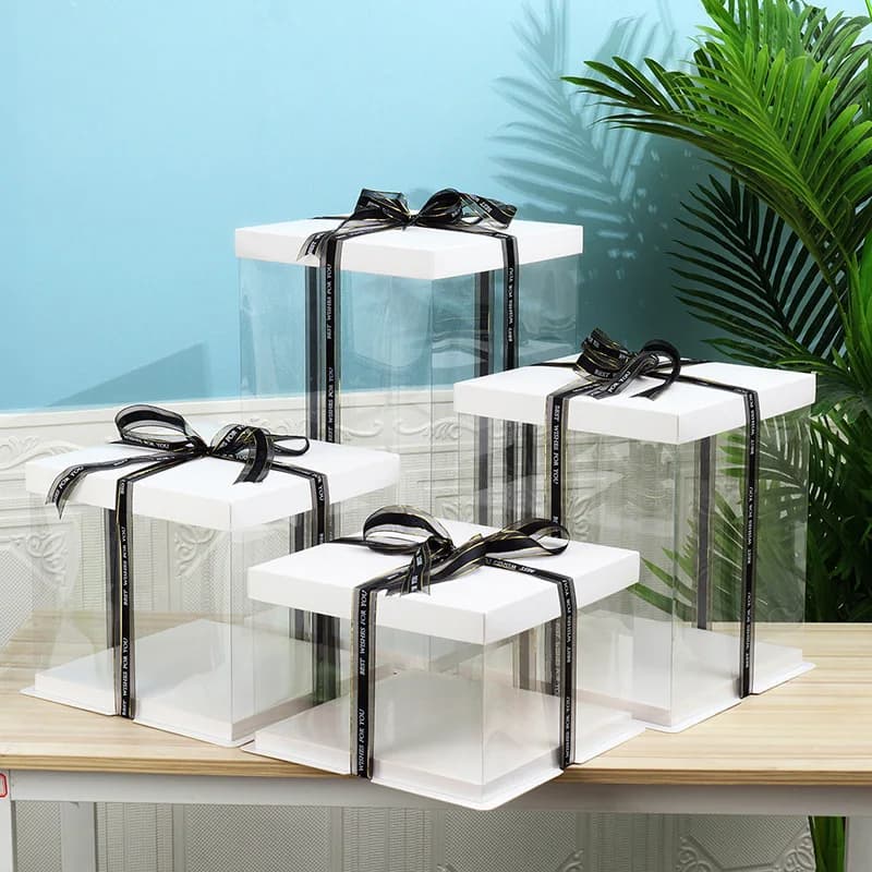 Grande boîte-cadeau de gâteau transparente, boîte d'emballage transparente en PVC pour gâteau d'anniversaire, mariage, Dessert, jouet présent, boîte d'ours en peluche Rose
