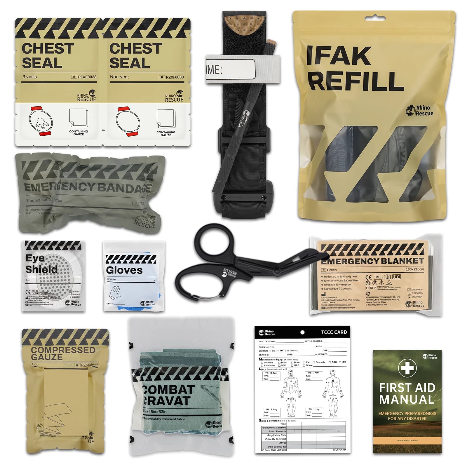 Rhino Rescue – Kit de traumatologie d'urgence, Combat tactique IFAK pour fournitures de réponse aux premiers secours