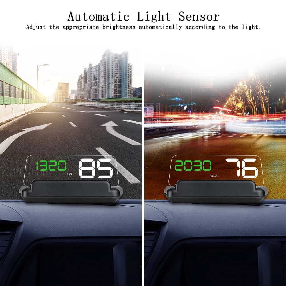 Afficheur tête haute universel pour voiture HUD, vitesse, régime moteur, vitesse en mph, température du liquide de refroidissement, tension, temps, projecteur, alarme OBD2, compteur de vitesse