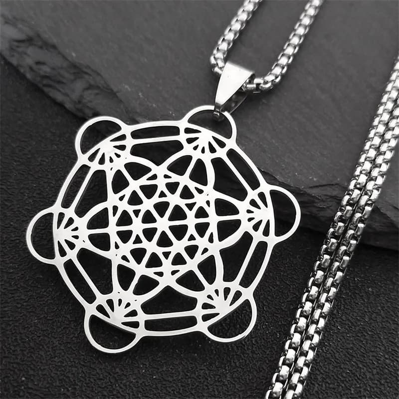 Collier spirituel Chakra Fleur de Vie pour femmes, acier inoxydable, géométrie sacrée, cube de Metatron, Salomon, bijoux pour hommes