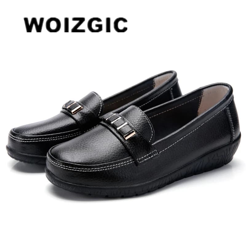 WOIZGIC femmes mère fille dames en cuir véritable chaussures plates plate-forme mocassins sans lacet grande taille 42 43 44 printemps