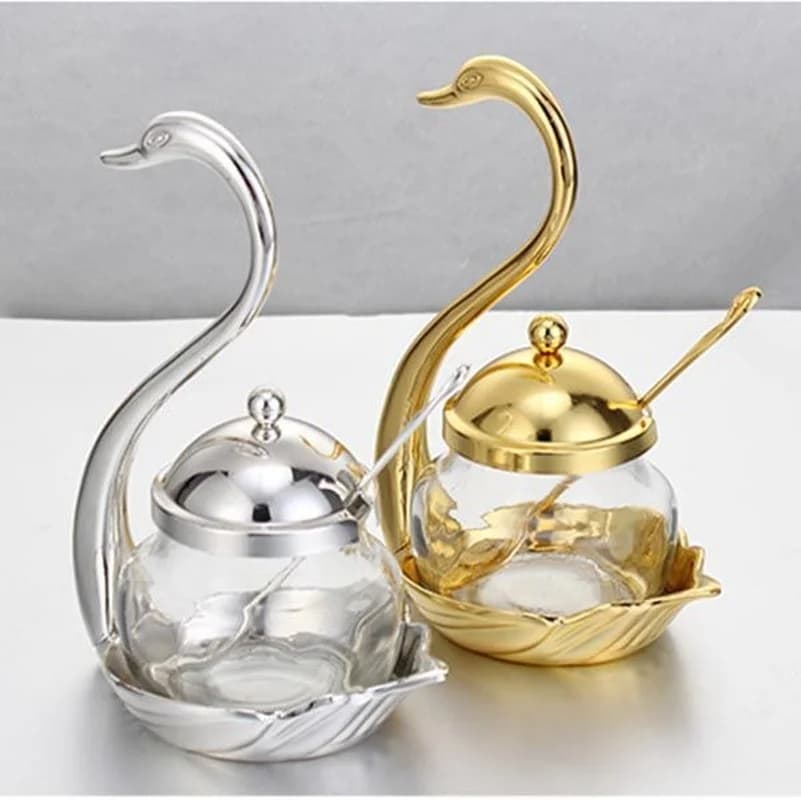 Pot à condiments en alliage d'aluminium, récipient d'assaisonnement, Pot en verre à épices, salière, sucrier, poivre, organisateur de stockage de café Swan MJ