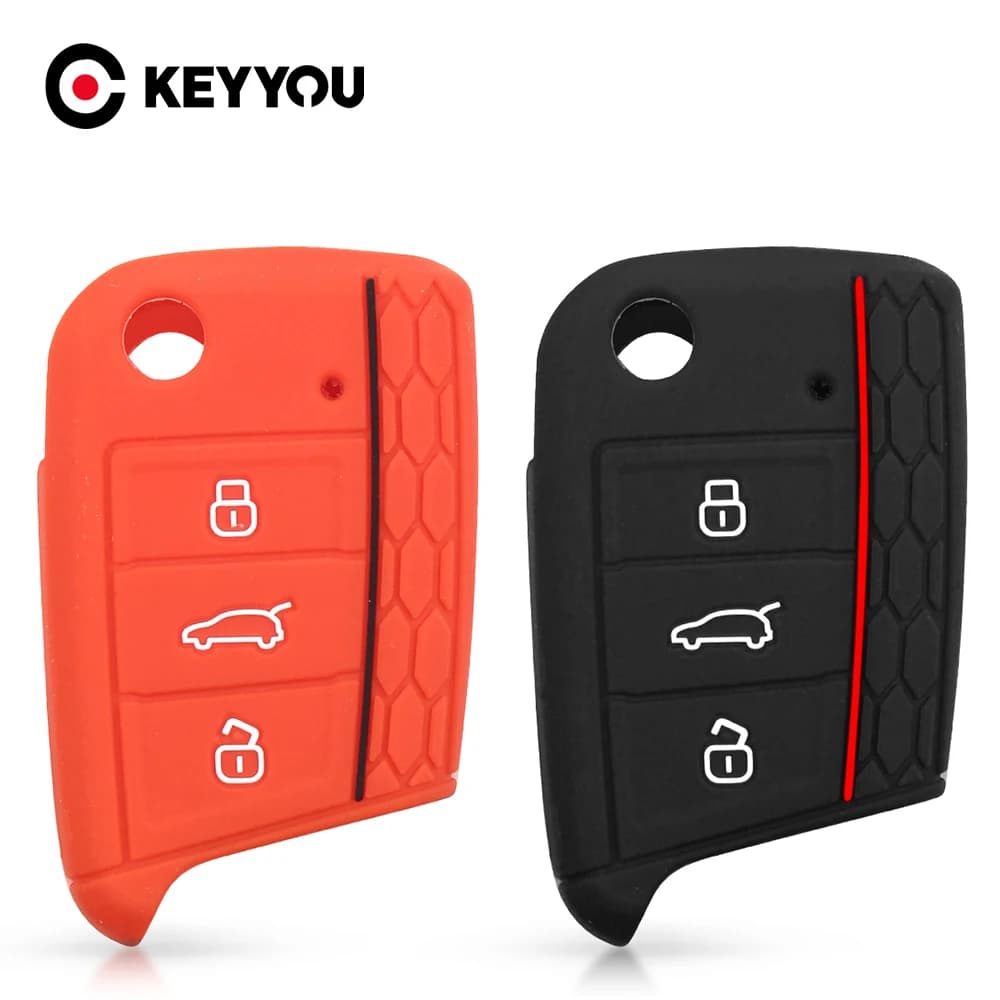 KEEYOU – housse de clé de voiture en Silicone, style de voiture, pour Volkswagen VW Golf 7 mk7 Skoda Octavia A7, pour SEAT Leon Ibiza Fob 3 boutons