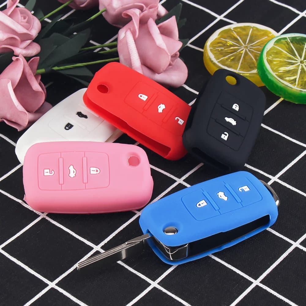 KEYYOU – housse de clé de voiture en Silicone, 2/3BTN, pour VW Golf Bora Jetta POLO GOLF Passat Skoda Octavia A5 Fabia pour SEAT Ibiza Leon