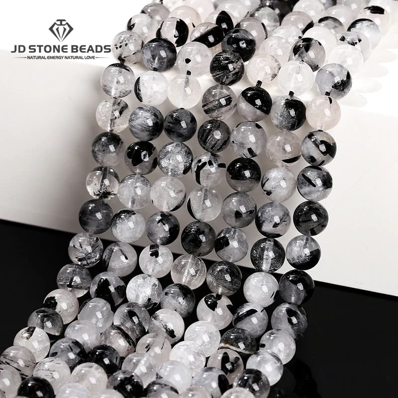 Perles de guérison en Quartz rutilé noir naturel de qualité 3A, cristaux en vrac pour la fabrication de bijoux, Bracelet, collier, accessoire de bricolage