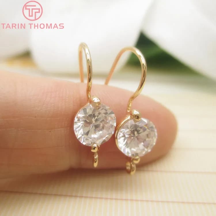 (2520)6 pièces 25x7MM 24K couleur or plaqué laiton avec Zircon boucles d'oreilles crochets haute qualité bijoux à bricoler soi-même résultats accessoires