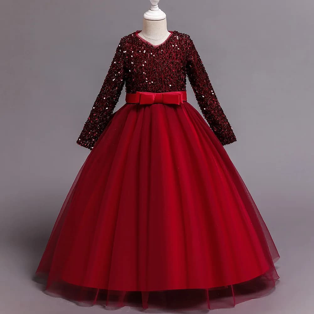 Robe princesse en maille pour filles, vêtements de fête de Noël, robes de mariée à paillettes pour enfants, costume de Rhpour enfants, printemps, automne, 4-14 ans, hiver